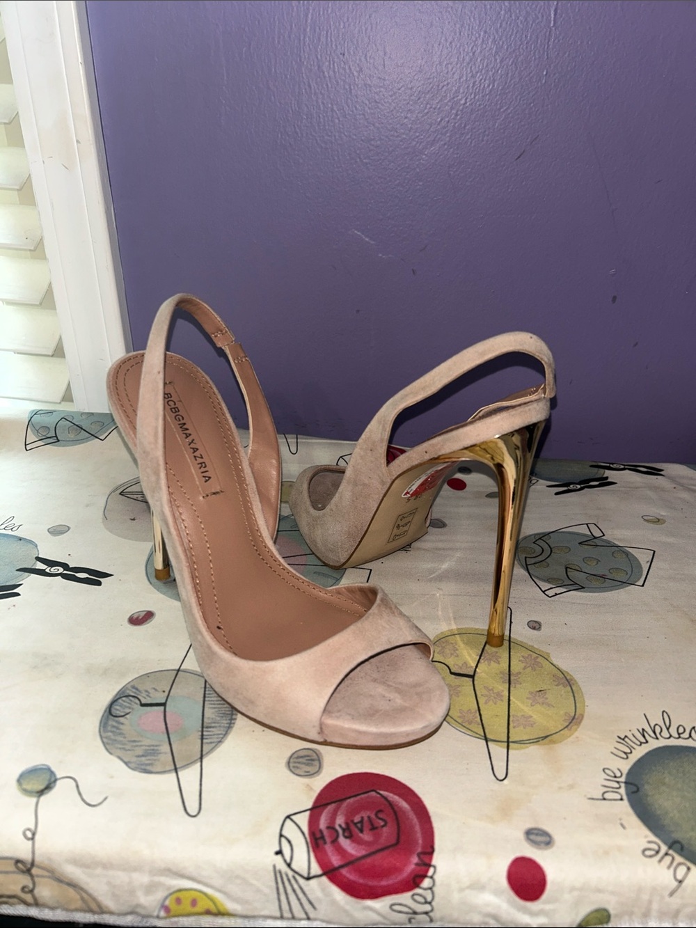 BCBGMaxAzria Blush Pink Suede Slingback Heels with Gold Stiletto